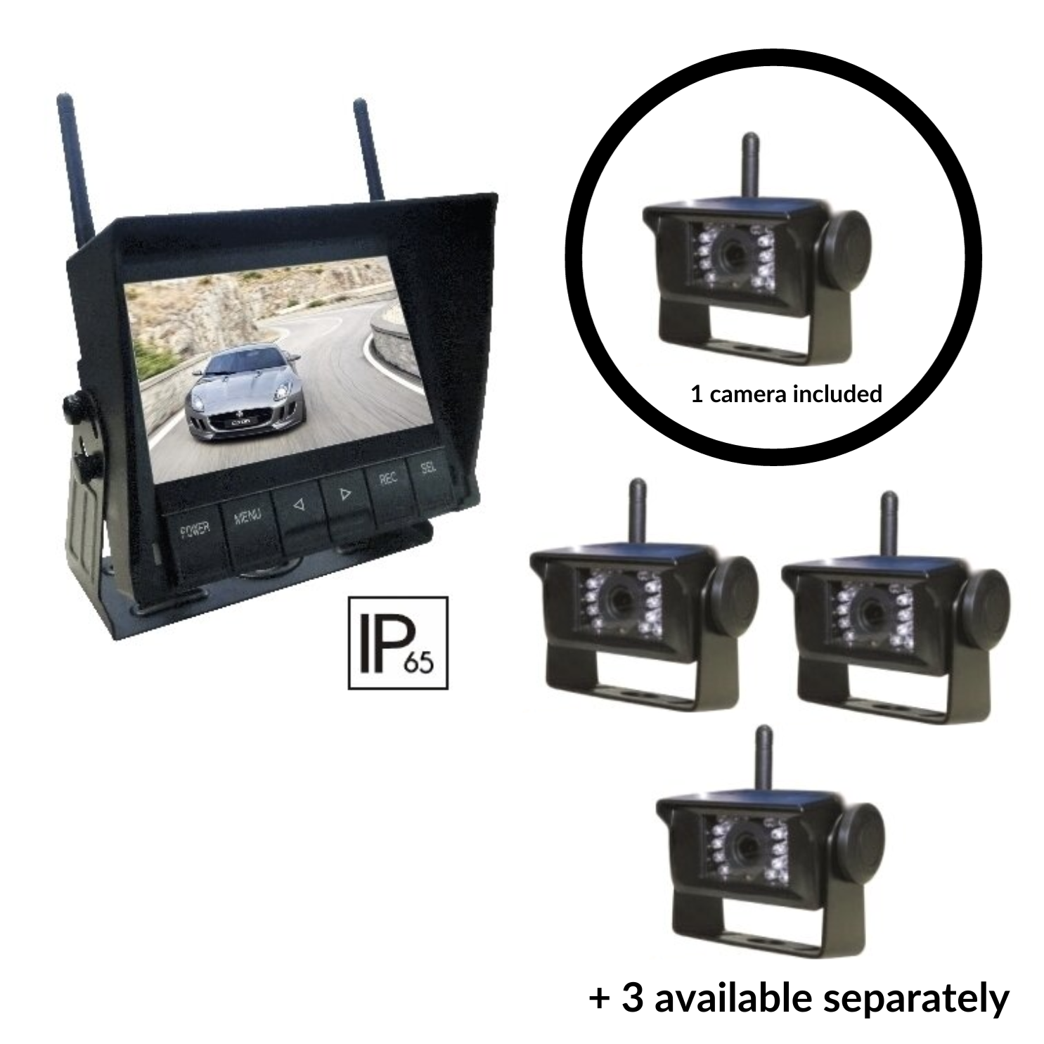 W11P: 7" 12/24 V quad view draadloos camerasysteem - 1 tot 4 camera's (IP65 monitor)
