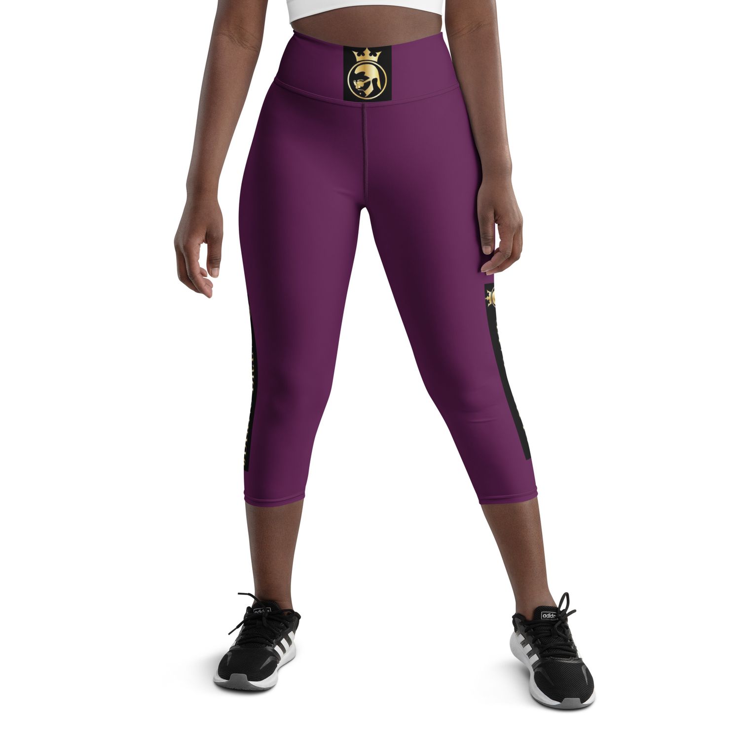 JdLino Brand Purple black  and gold Yoga Capri Leggings