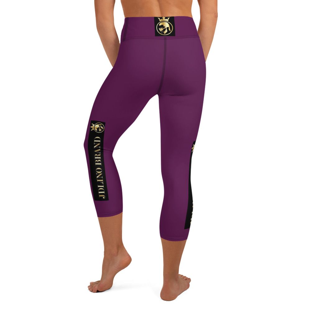 JdLino Brand Purple black  and gold Yoga Capri Leggings