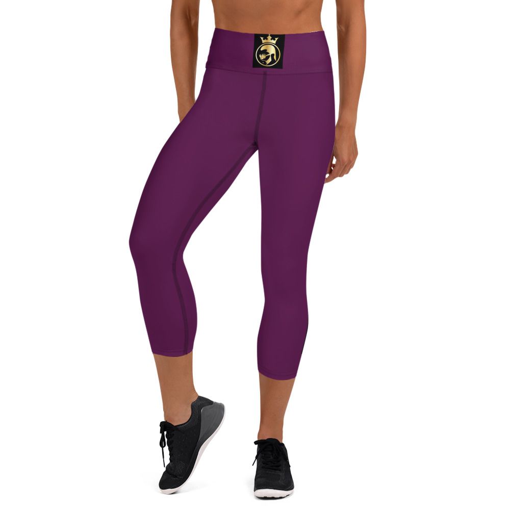 JdLino Brand Purple black  and gold Yoga Capri Leggings