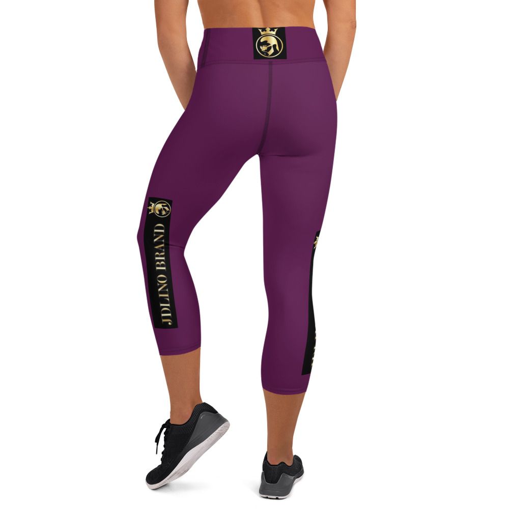 JdLino Brand Purple black  and gold Yoga Capri Leggings