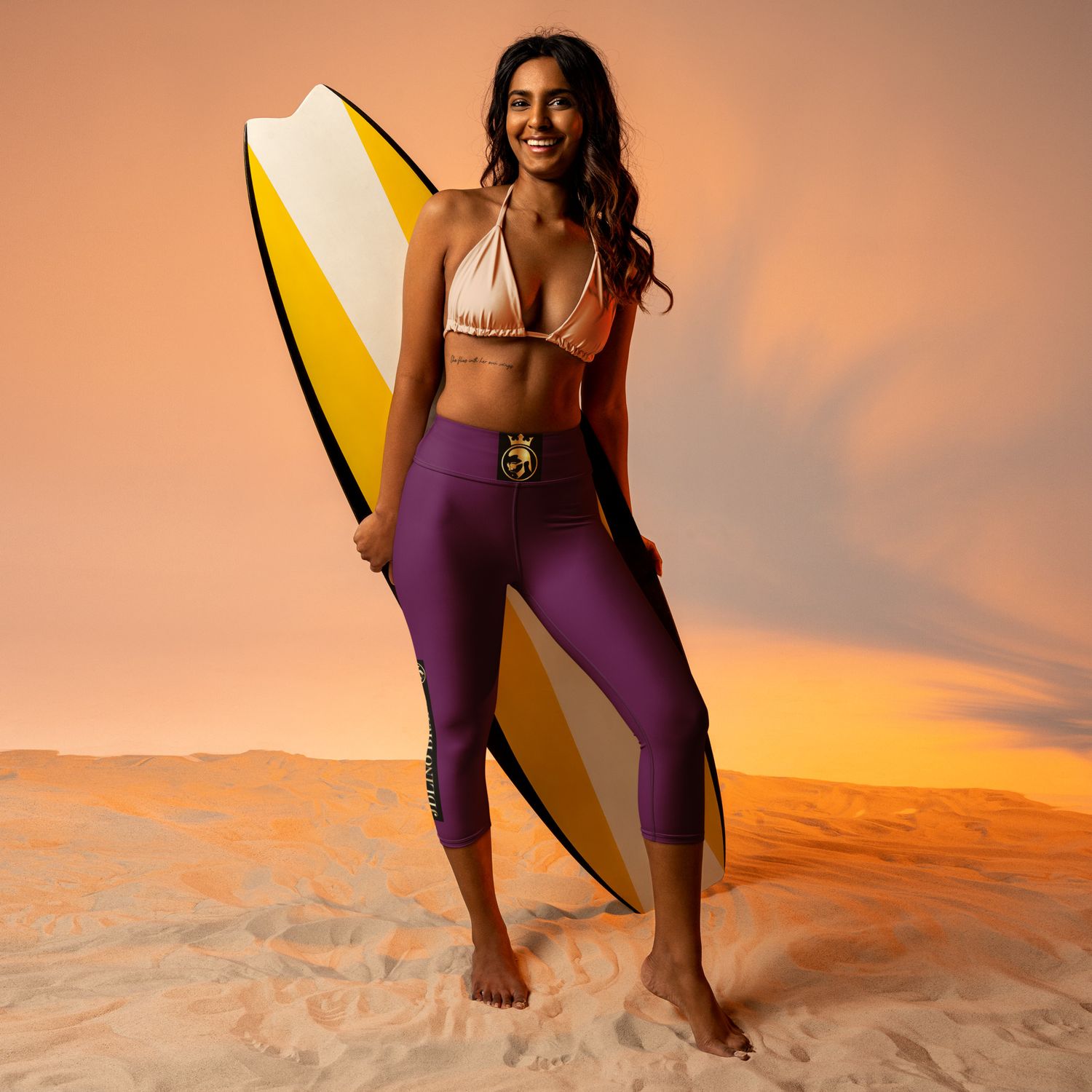 JdLino Brand Purple black  and gold Yoga Capri Leggings