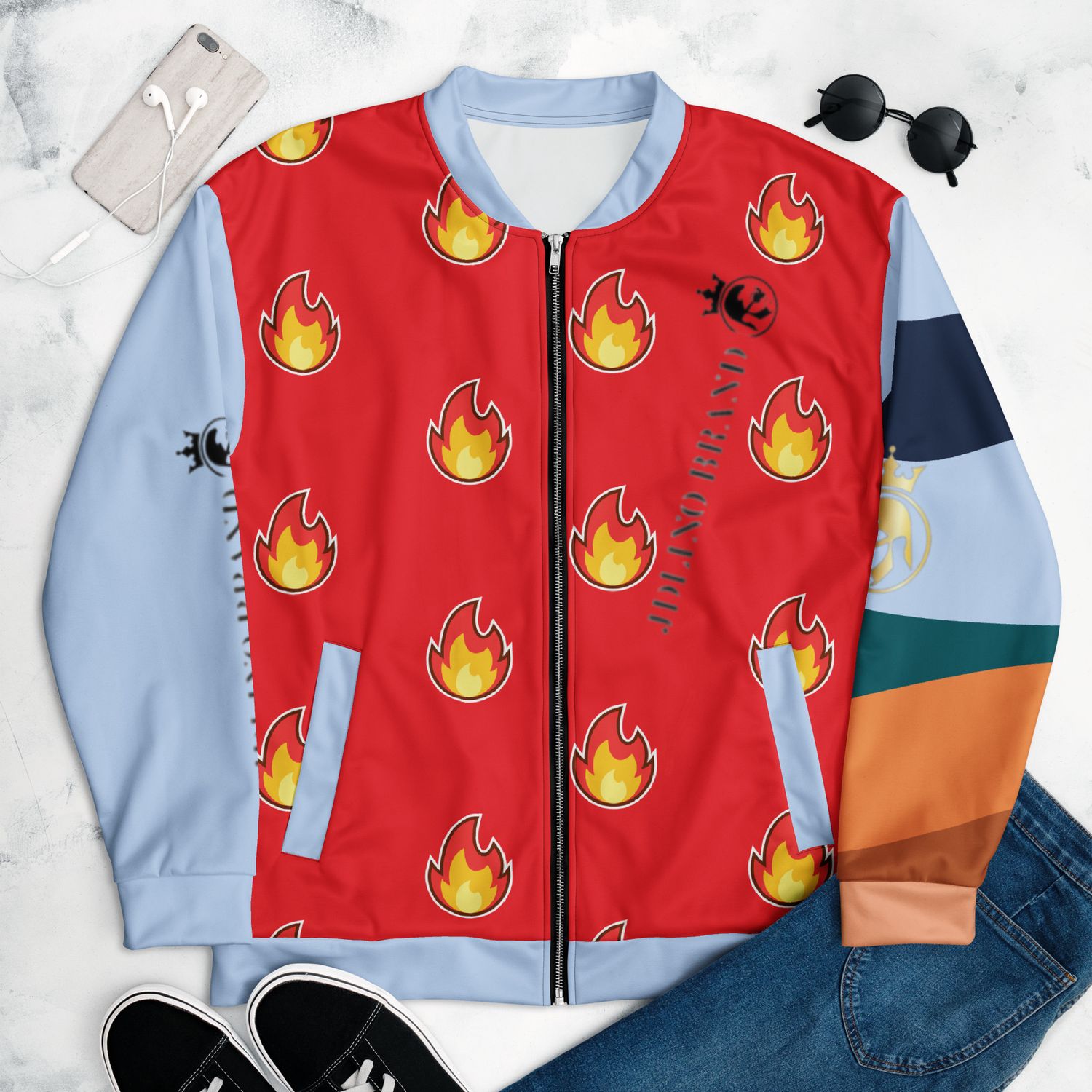JdLino Brand Fire R/LB Unisex Bomber Jacket