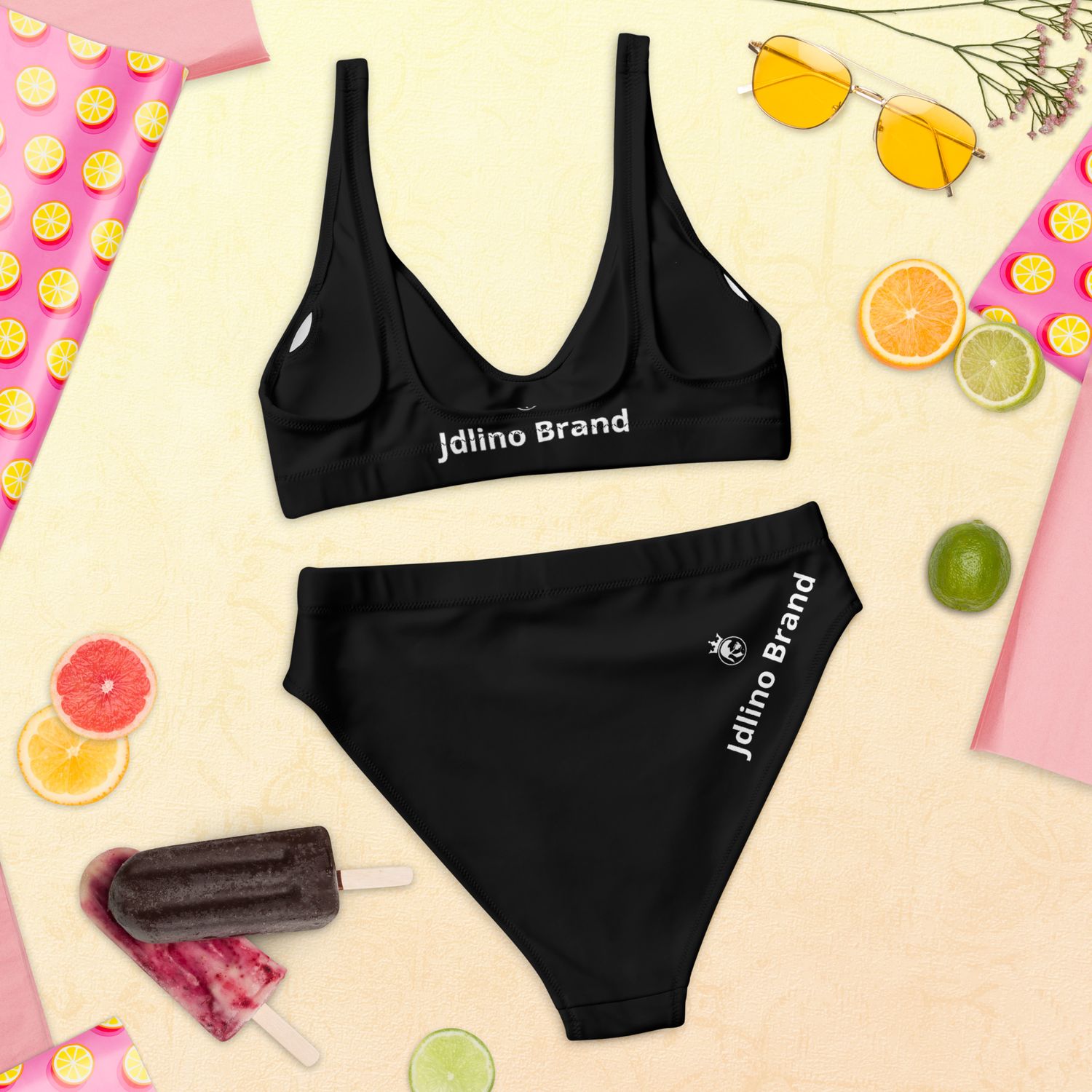 JdLino Brand B/W Recycled high-waisted bikini