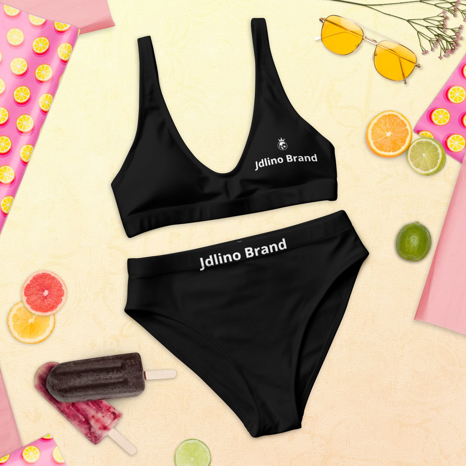 JdLino Brand B/W Recycled high-waisted bikini