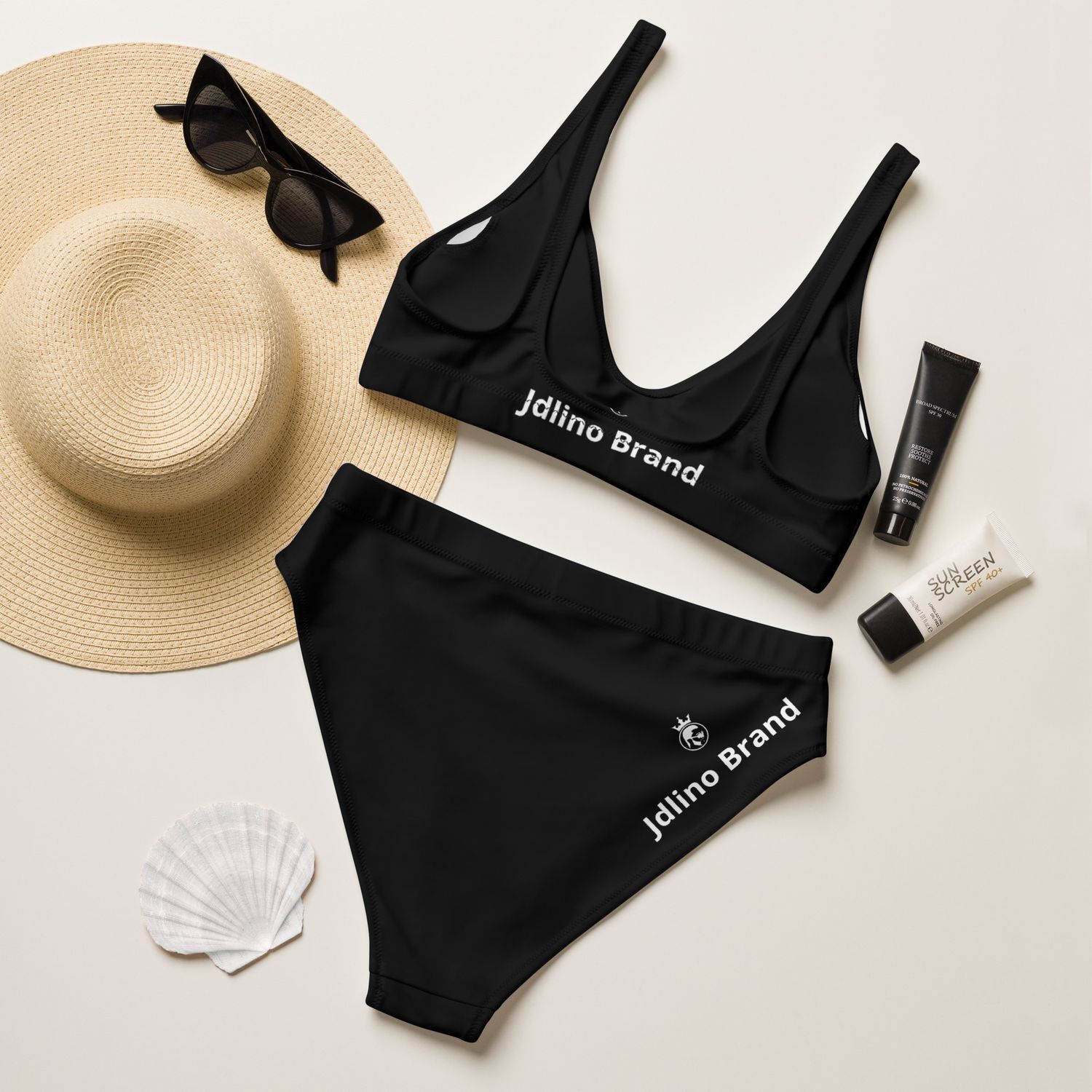 JdLino Brand B/W Recycled high-waisted bikini