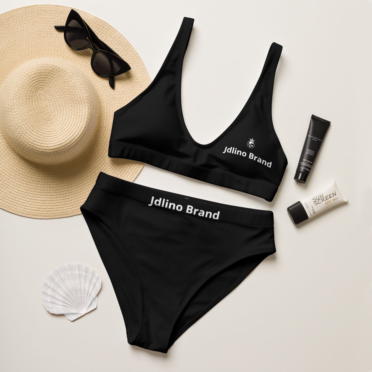 JdLino Brand B/W Recycled high-waisted bikini