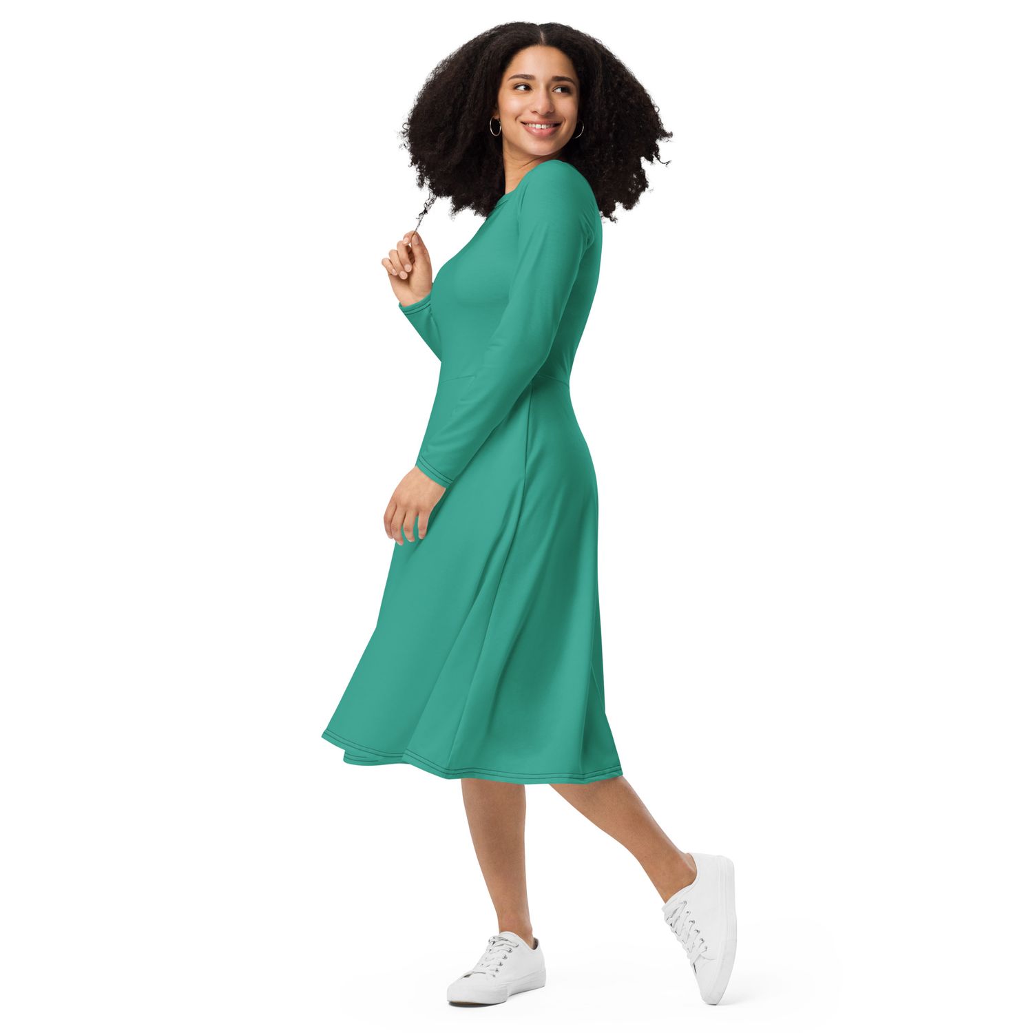 JdLino Brand Niagara All-over print long sleeve midi dress