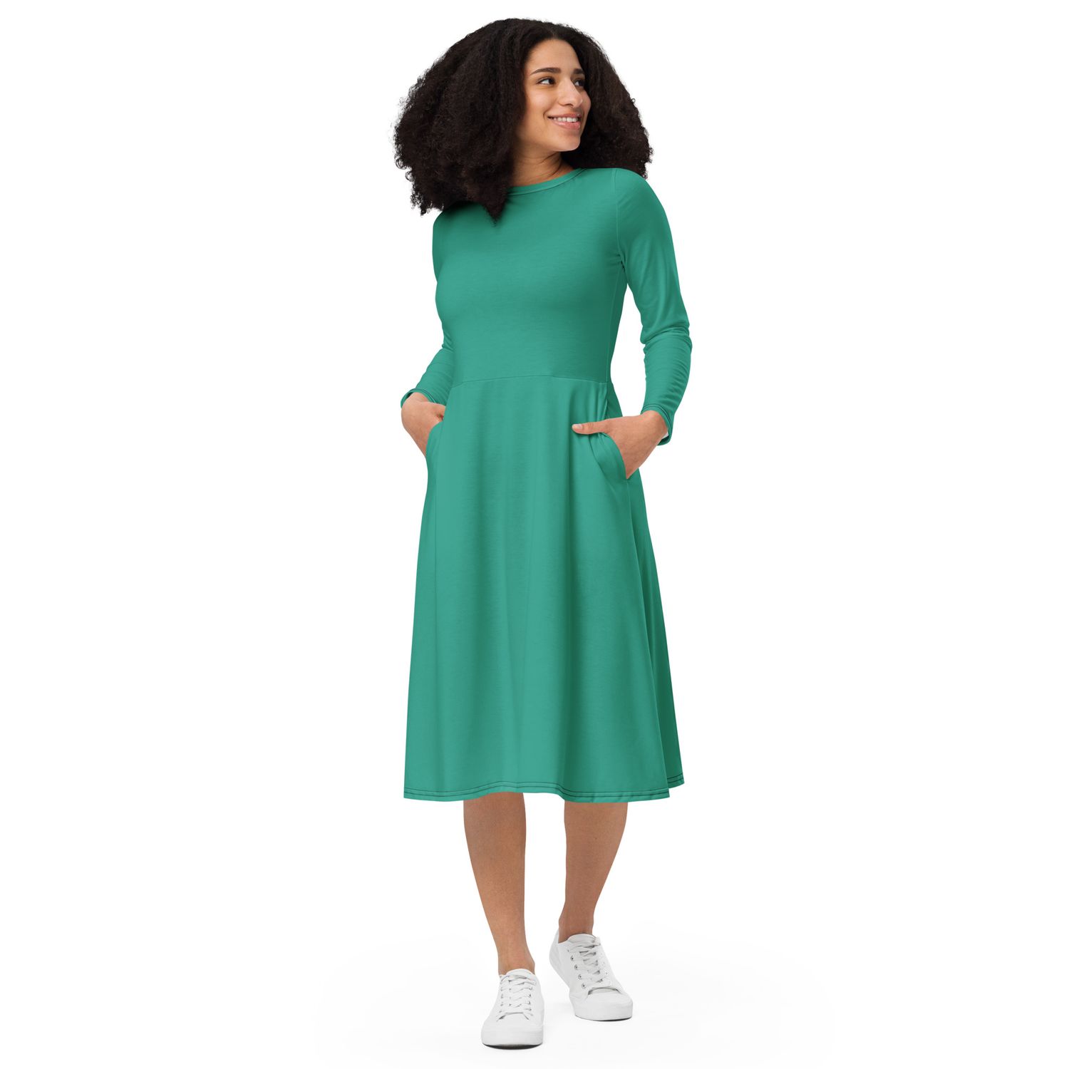 JdLino Brand Niagara All-over print long sleeve midi dress