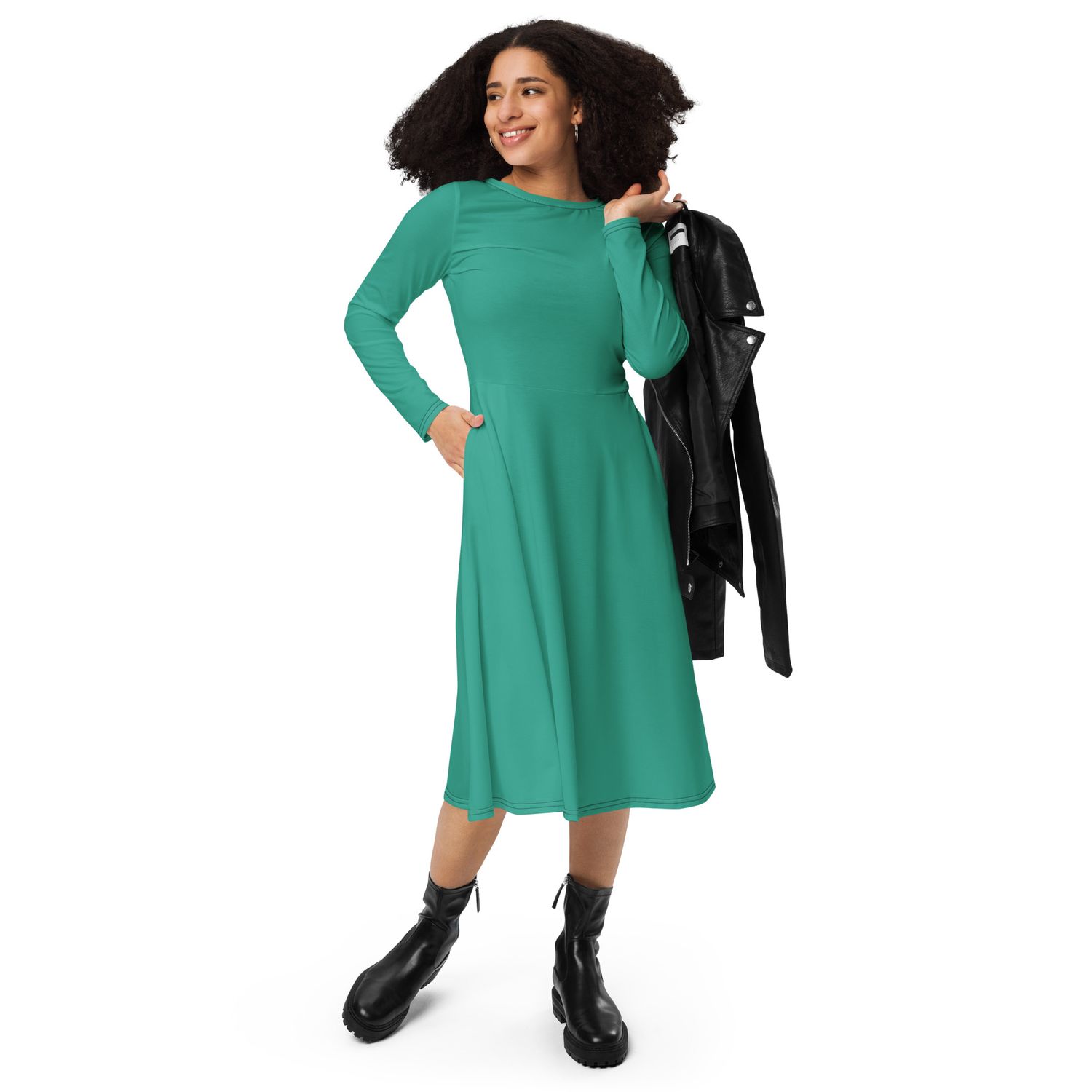 JdLino Brand Niagara All-over print long sleeve midi dress