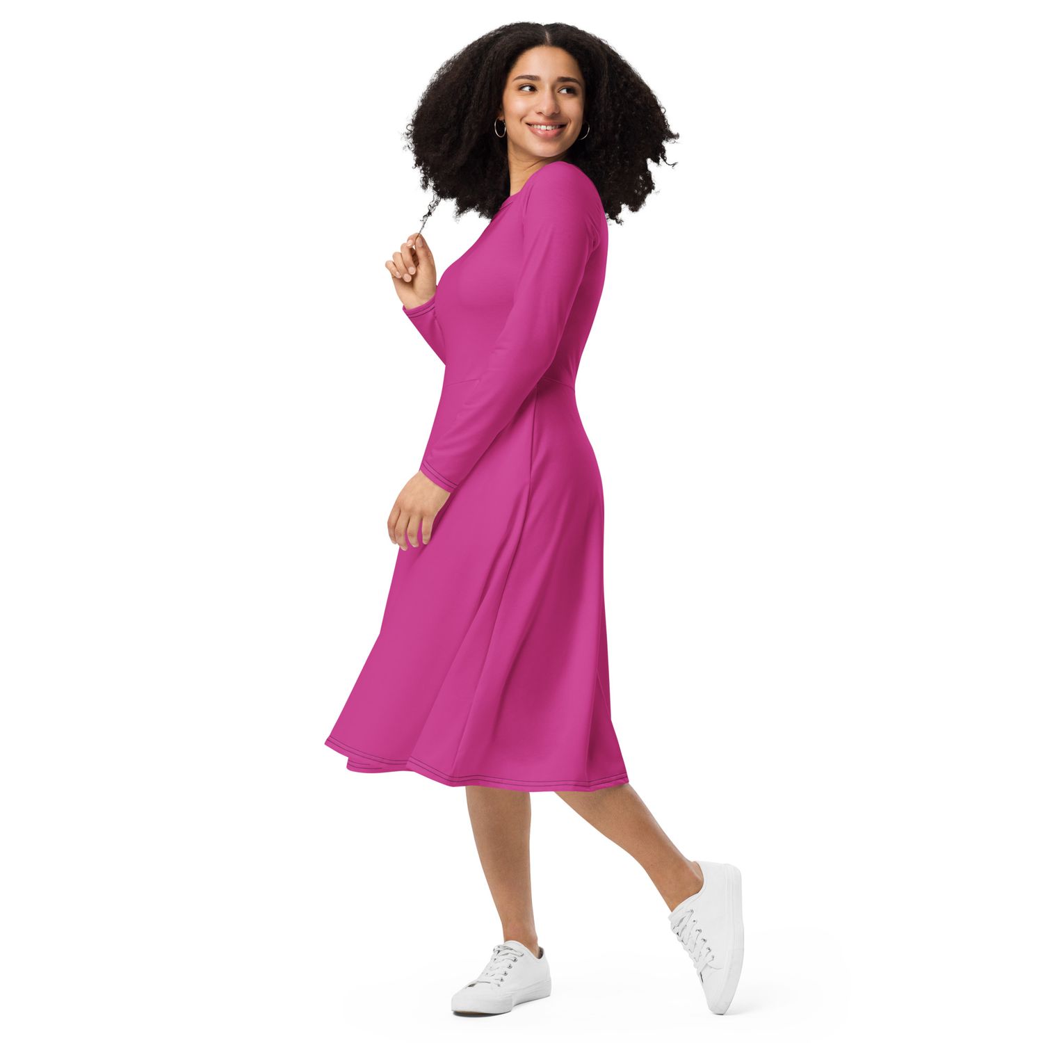 JdLino Brand Serice All-over print long sleeve midi dress