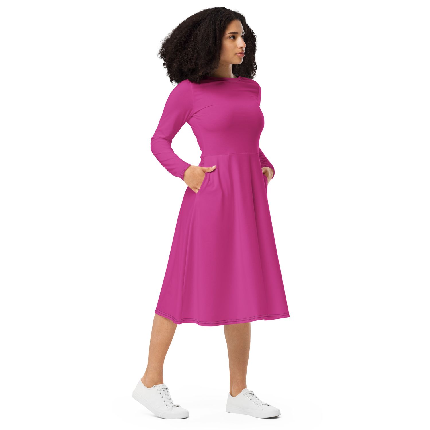 JdLino Brand Serice All-over print long sleeve midi dress