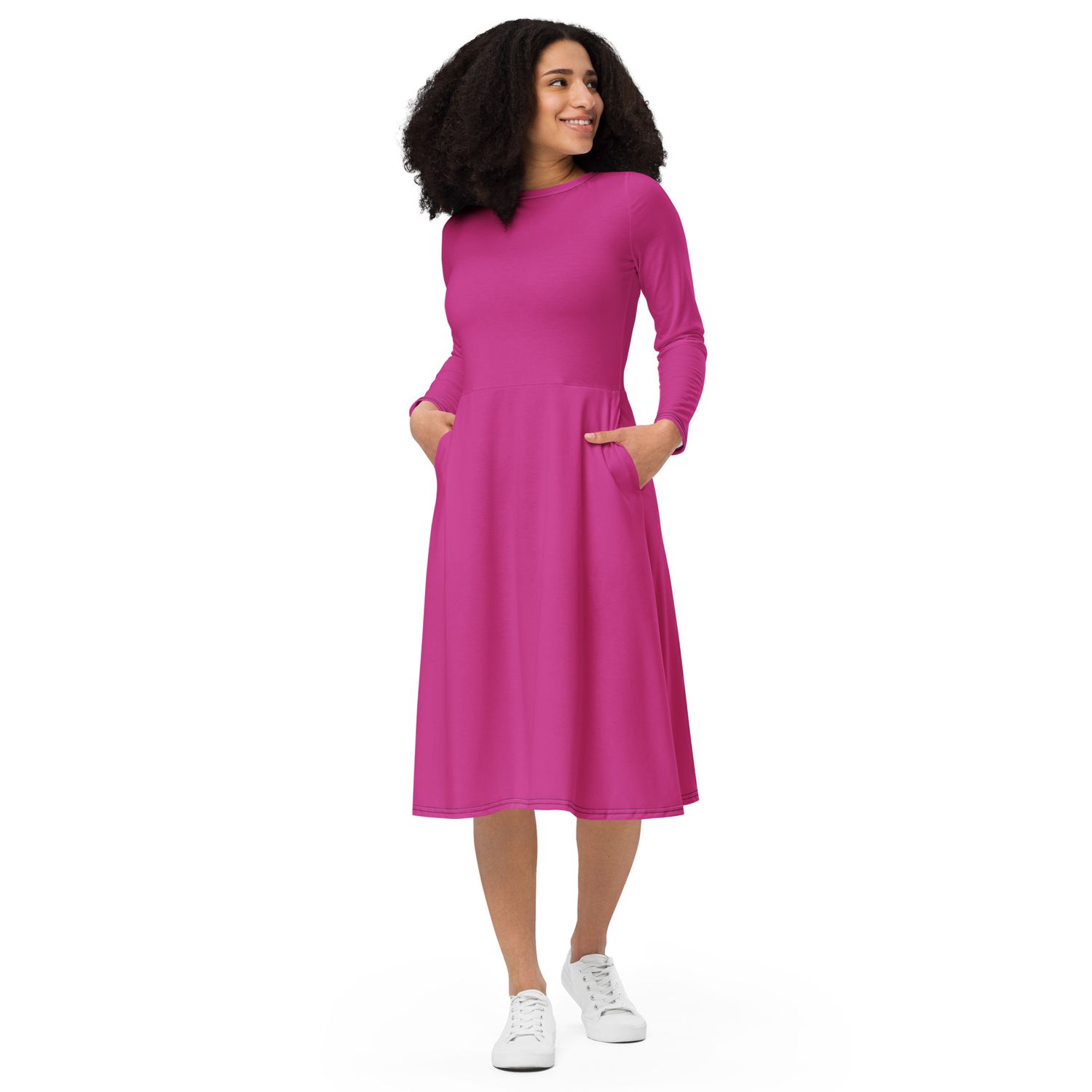 JdLino Brand Serice All-over print long sleeve midi dress