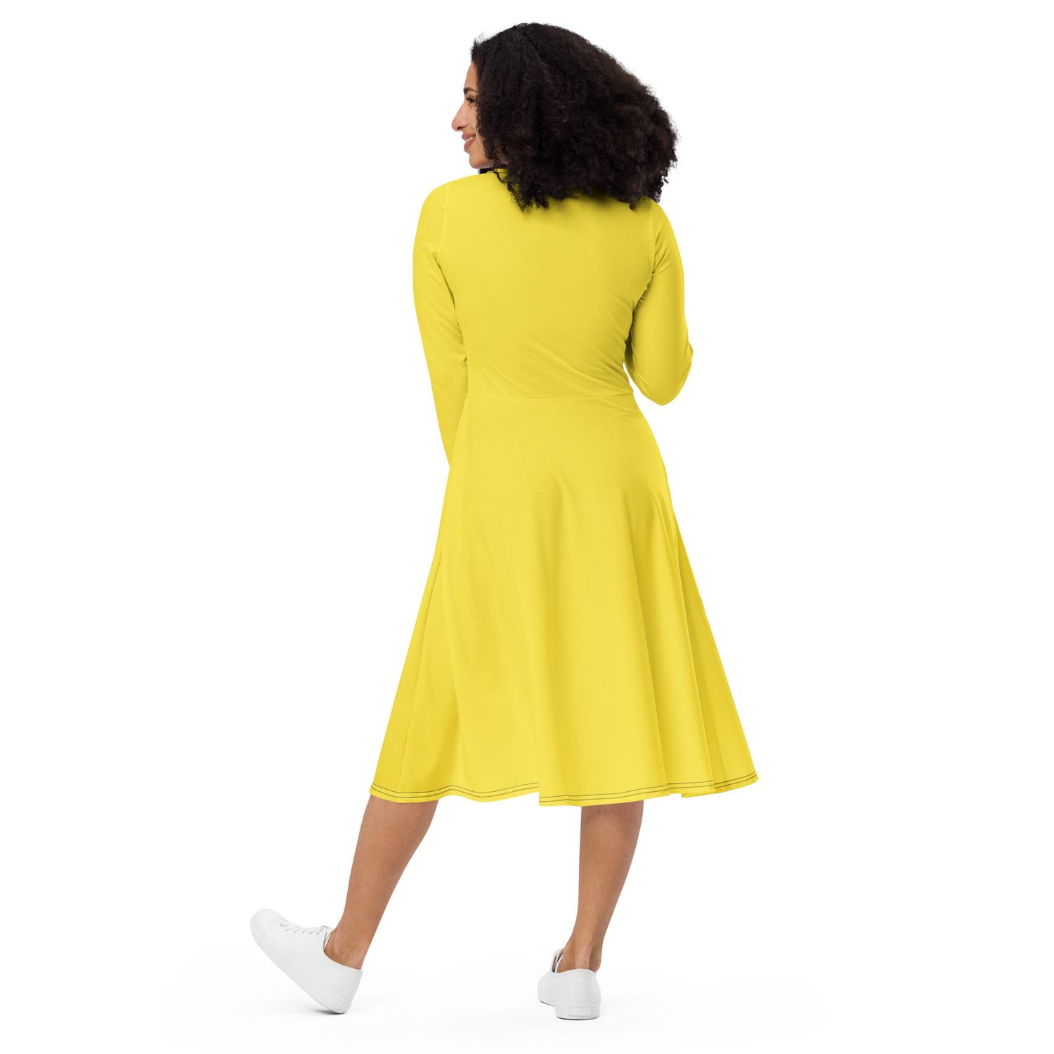 JdLino Brand Paris Daisy All-over print long sleeve midi dress