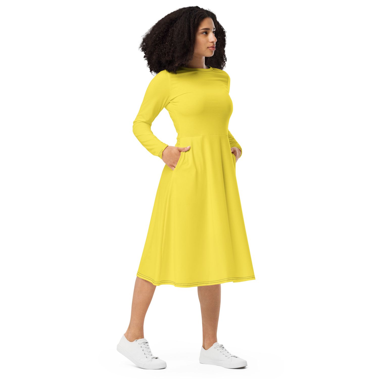 JdLino Brand Paris Daisy All-over print long sleeve midi dress