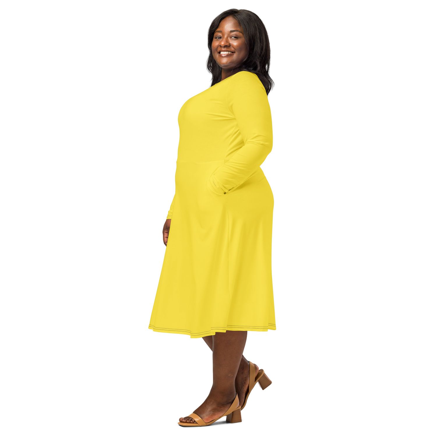 JdLino Brand Paris Daisy All-over print long sleeve midi dress