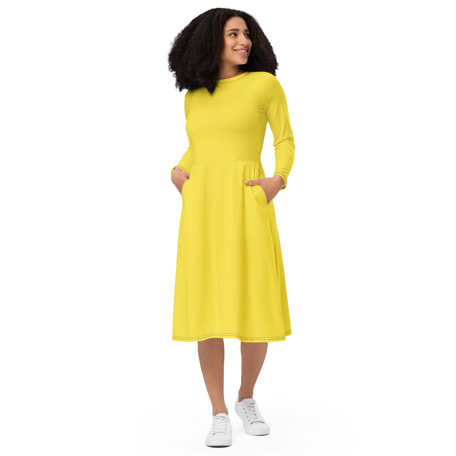 JdLino Brand Paris Daisy All-over print long sleeve midi dress