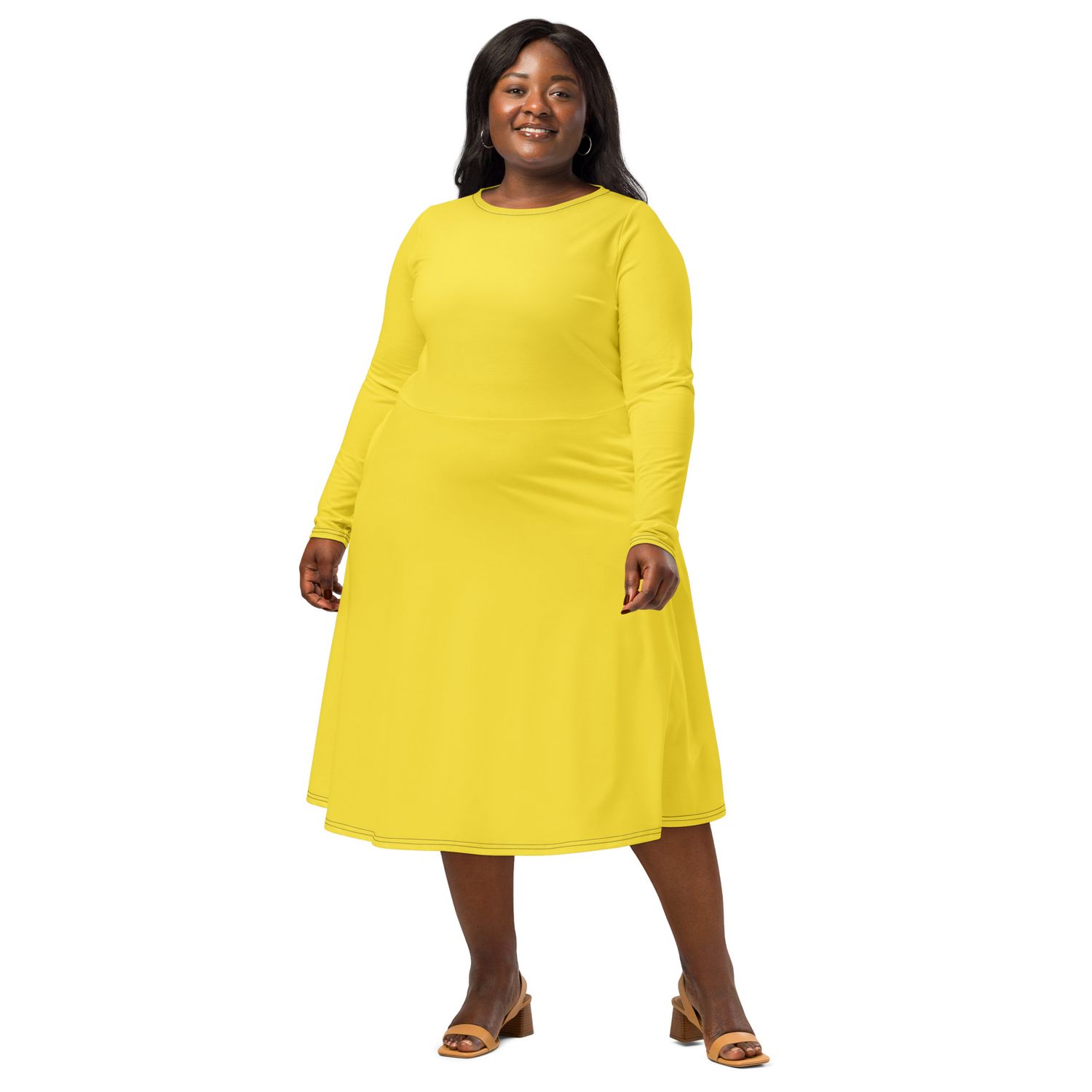 JdLino Brand Paris Daisy All-over print long sleeve midi dress