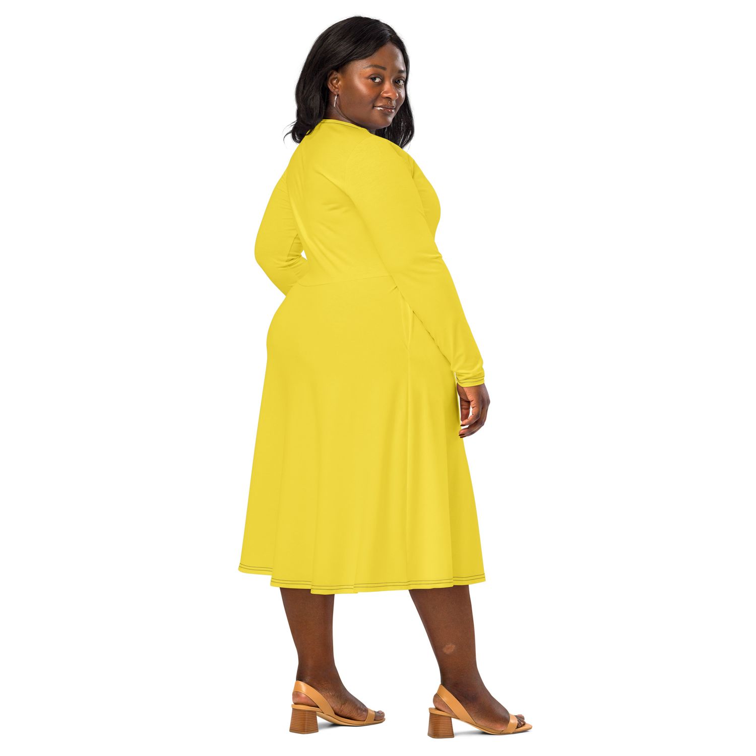 JdLino Brand Paris Daisy All-over print long sleeve midi dress