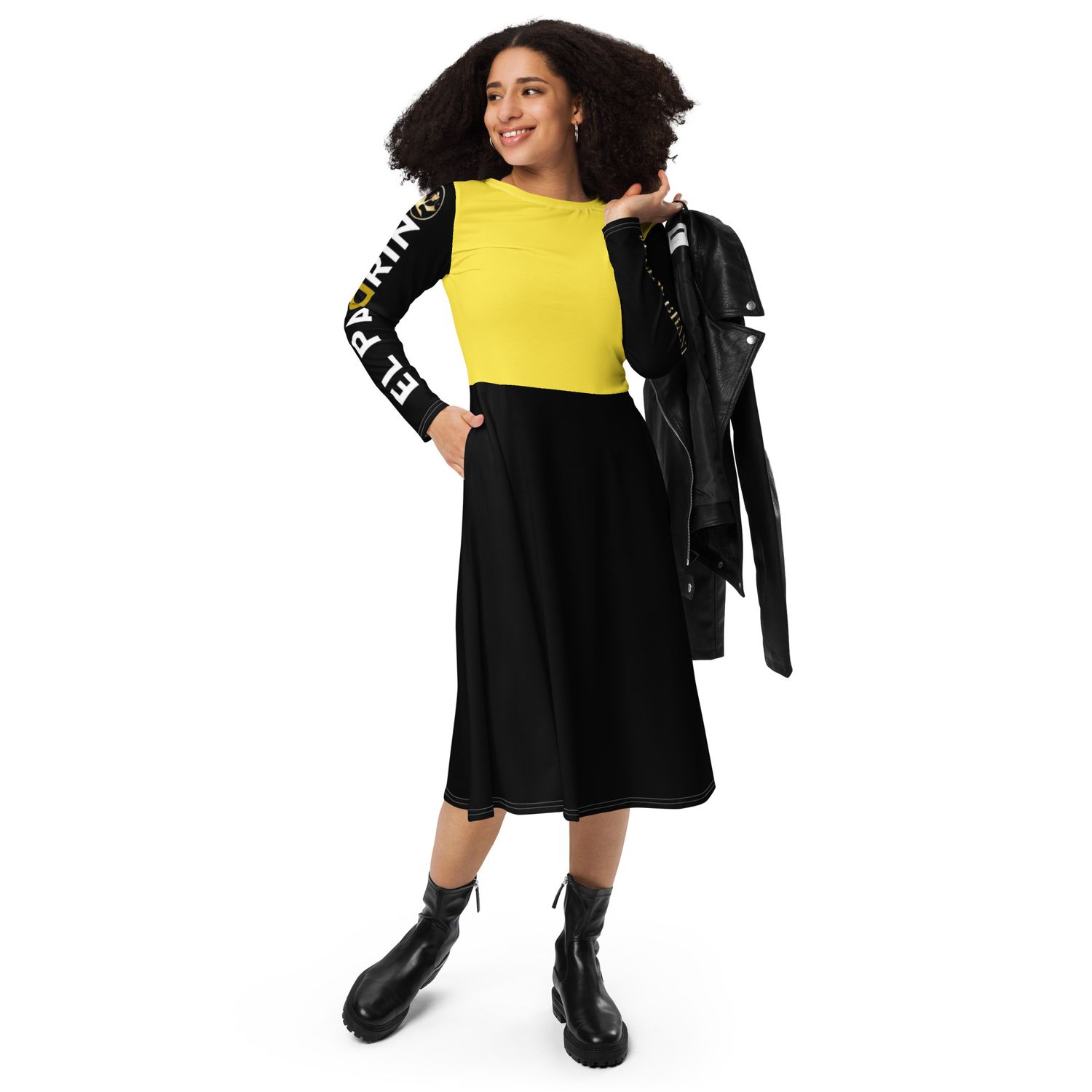 Jdlino Brand B/G All-over print long sleeve midi dress