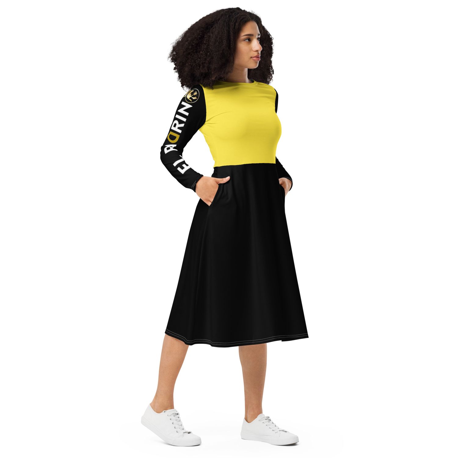 Jdlino Brand B/G All-over print long sleeve midi dress