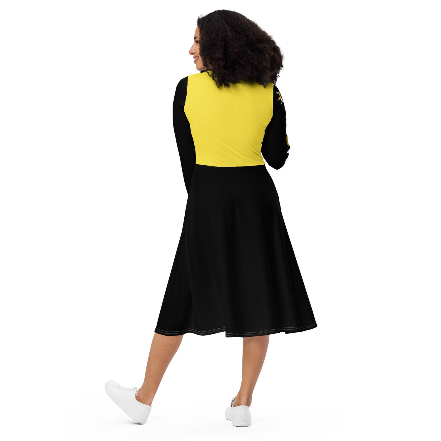 Jdlino Brand B/G All-over print long sleeve midi dress