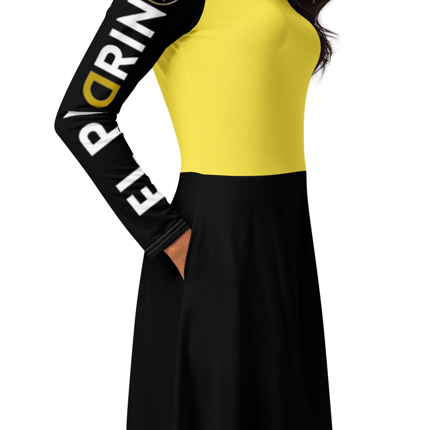 Jdlino Brand B/G All-over print long sleeve midi dress