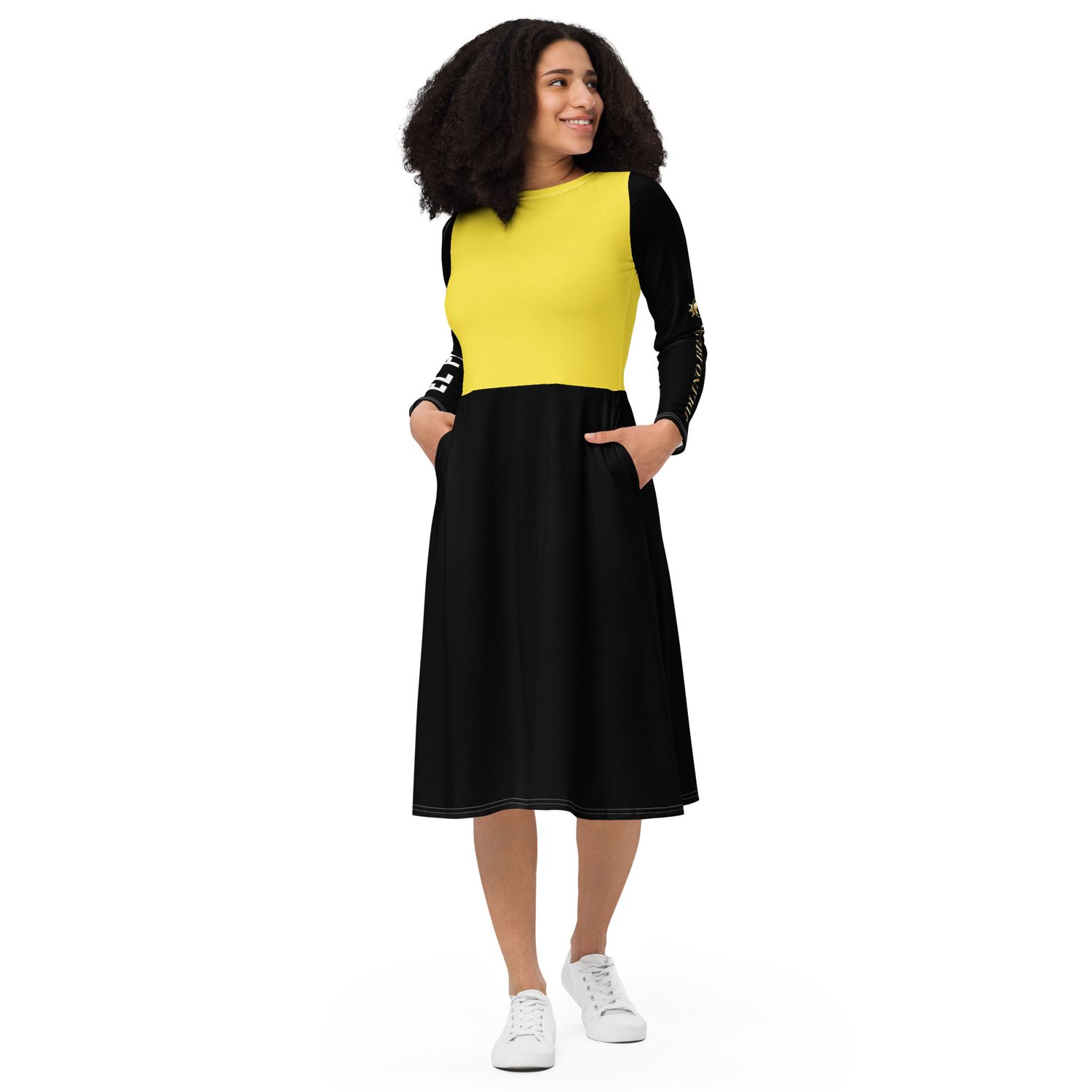 Jdlino Brand B/G All-over print long sleeve midi dress