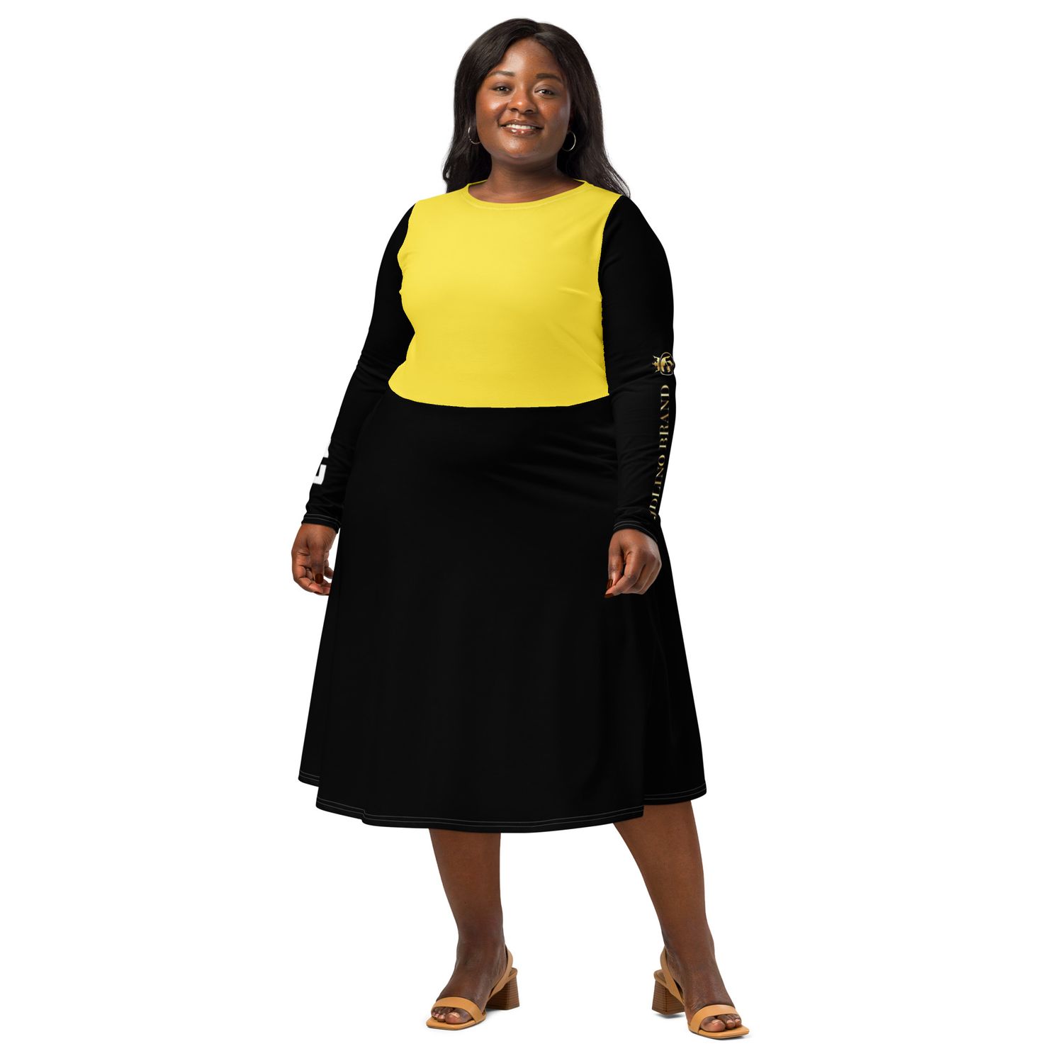 Jdlino Brand B/G All-over print long sleeve midi dress