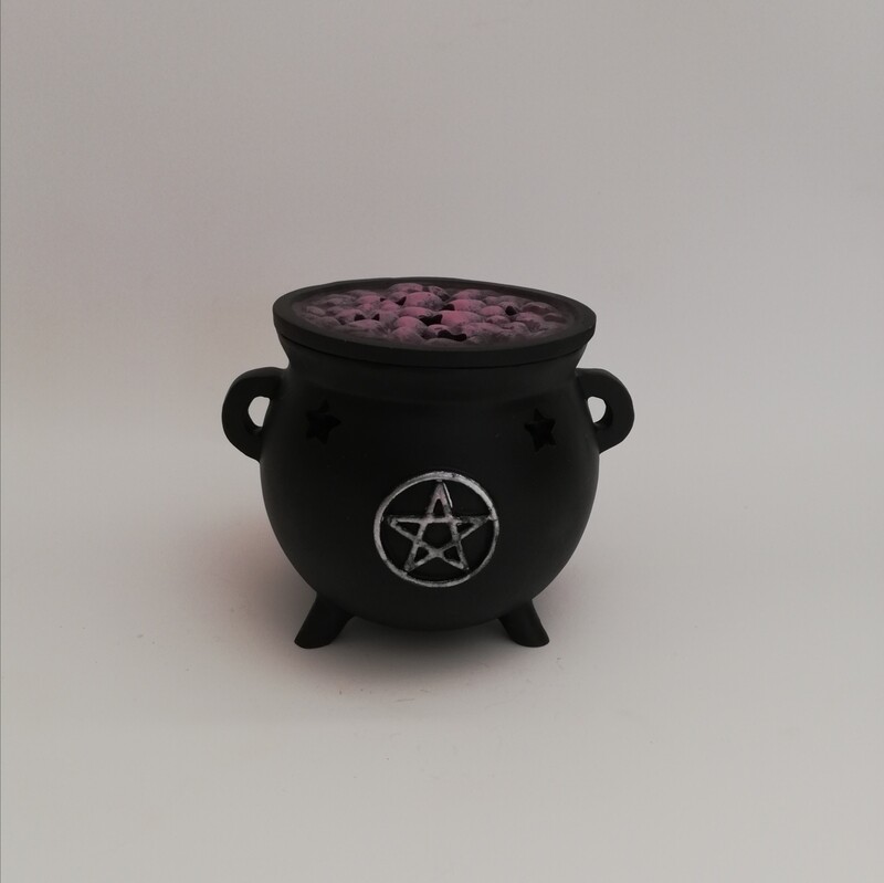 Pentagram heksenketeltje met paars deksel kegel brander