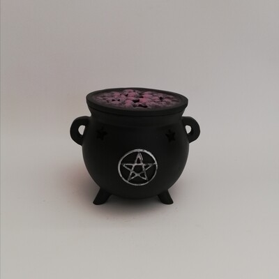 Pentagram heksenketeltje met paars deksel kegel brander 