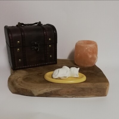 Poes spinnend aroma steen met gele onderlegger