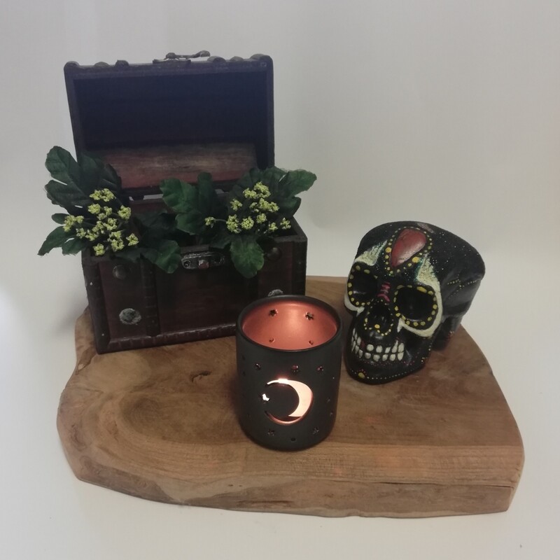 Small black mystical moon cut out theelicht houder