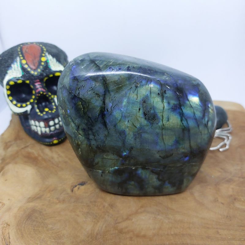 labradoriet freeform groot blauw en gele flash