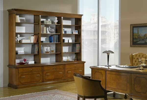 ​Libreria a giorno con tre cestoni e tre cassetti