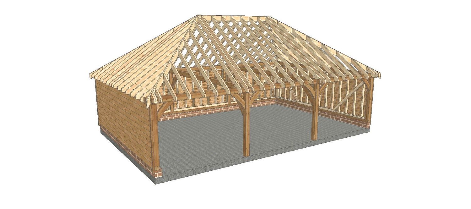 3 Bay B-Depth Garage with Fully-Hipped Roof