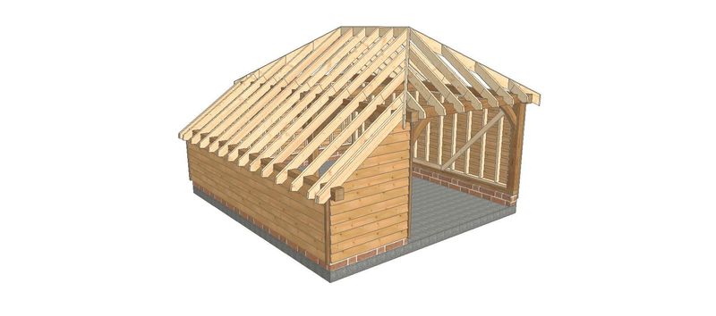 1 Bay Garage with Integral Log Store and Fully-Hipped roof