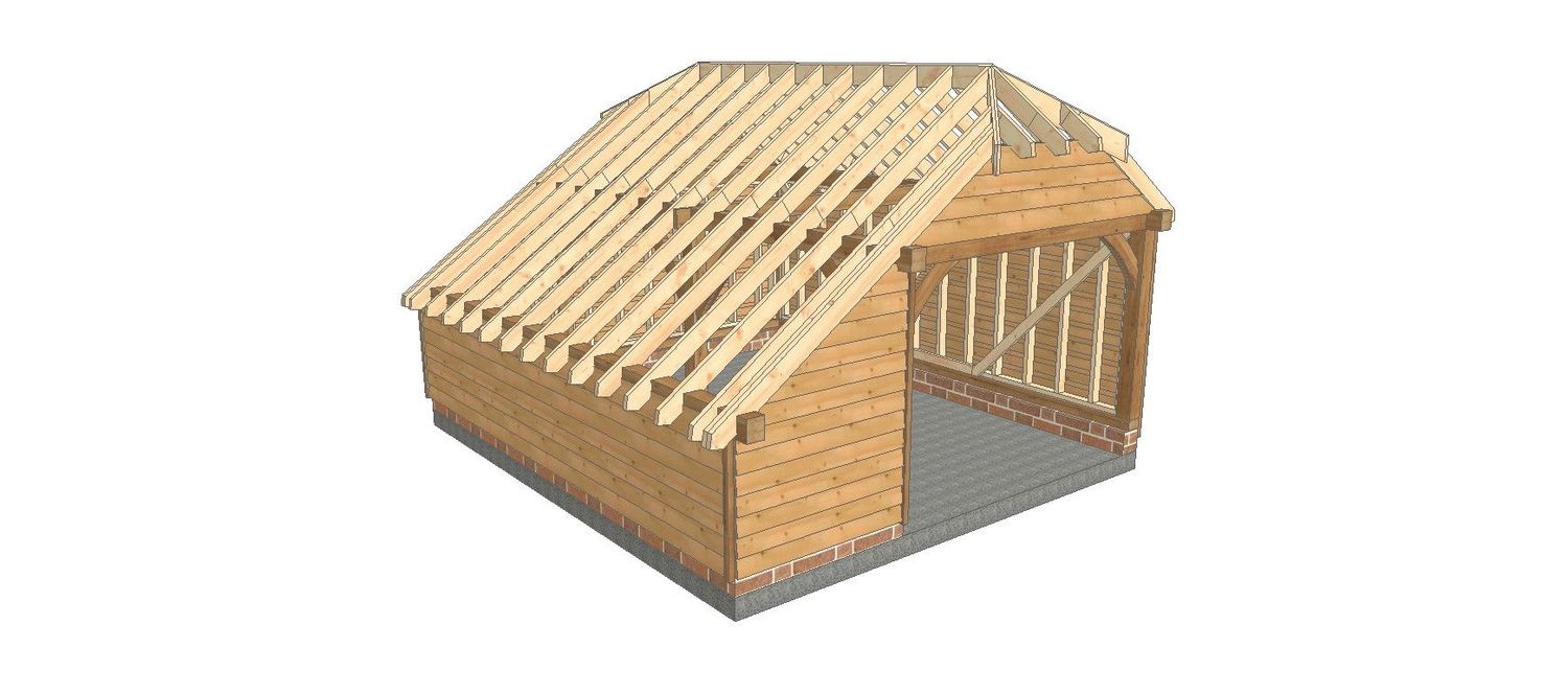 1 Bay Garage with Integral Log Store and Half-Hipped roof