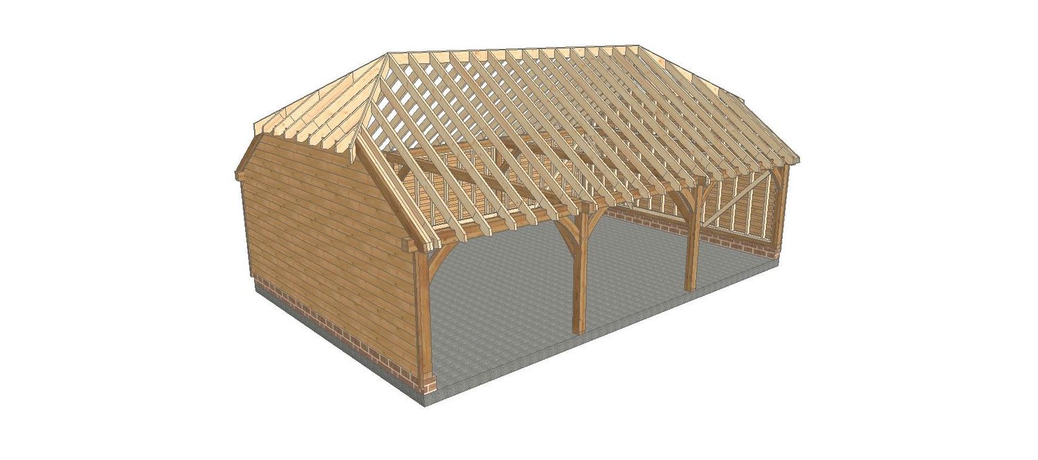 3 Bay B-Depth Garage with Half-Hipped Roof