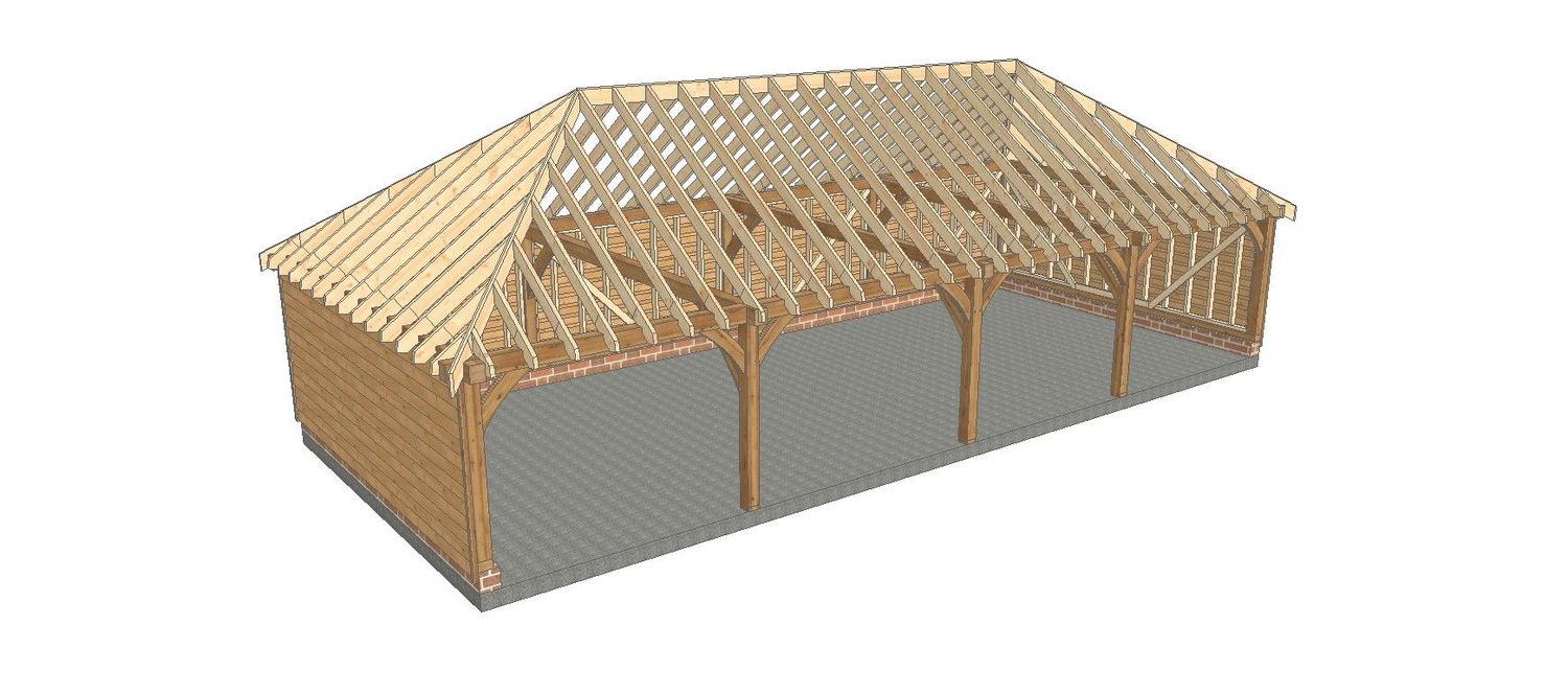 4 Bay B-Depth Garage with Fully-Hipped Roof