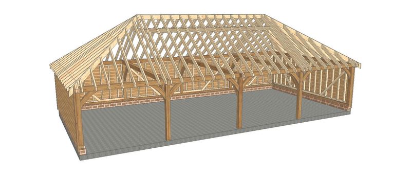 4 Bay C-Depth Garage with Fully-Hipped Roof