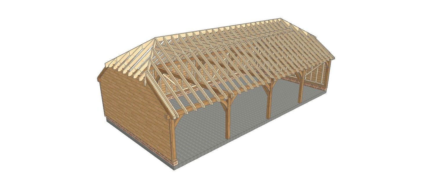 4 Bay C-Depth Garage with Half-Hipped Roof