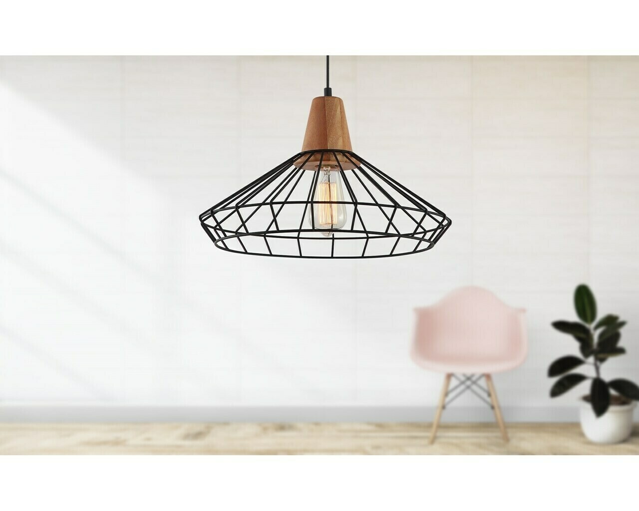Design hanglamp zwart en hout