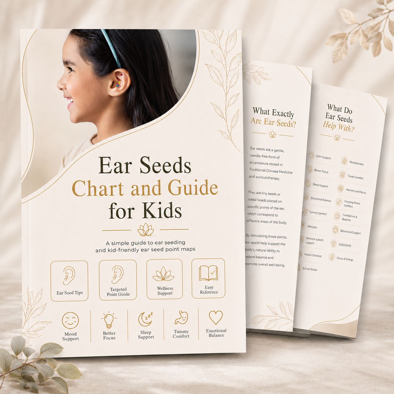 Kids Ear Seeds Chart & Guide, Kid-Friendly Acupressure, Ear Seed Maps, 30+ healing remedies in ONE Guide, How-To Videos, FAQs, 101 workshop