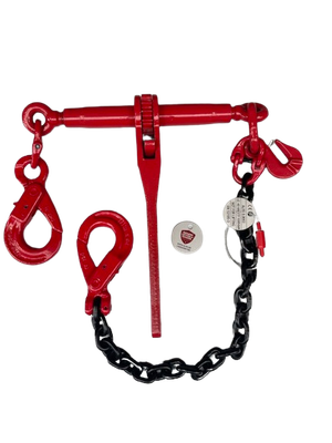 SET spanketting met 1 veiligheidshaak + Ratelspanner met inkort en veiligheidshaak uit 1 geheel !