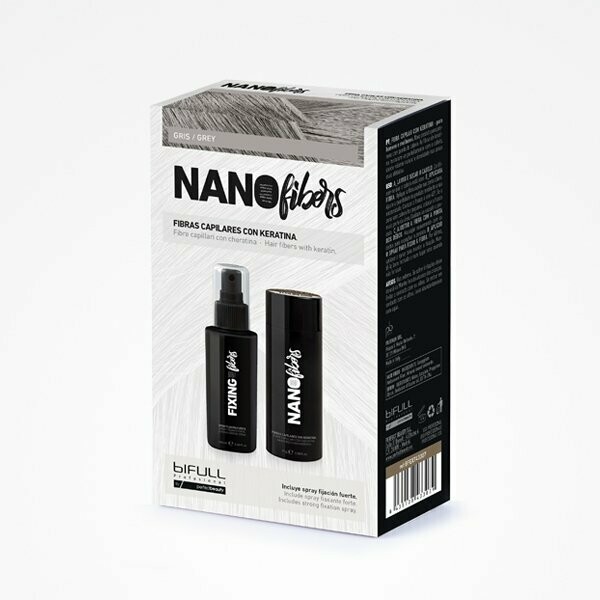 BIFULL NANOFIBERS FIBRAS CAPILARES CON KERATINA GRIS, fibras capilares 25g + spray fijador 100ml