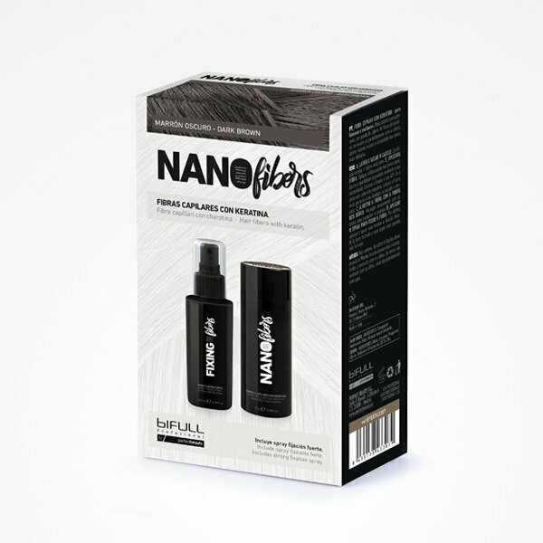 BIFULL NANOFIBERS FIBRAS CAPILARES CON KERATINA MARRON OSCURO, fibras capilares 25g + spray fijador 100ml