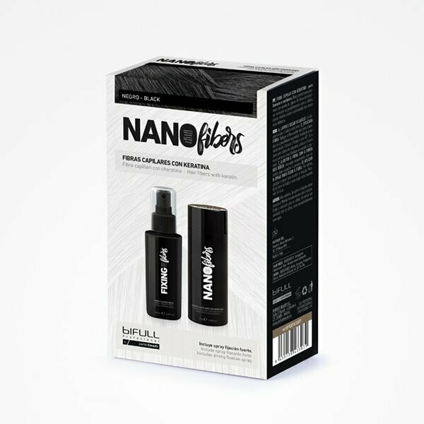 BIFULL NANOFIBERS FIBRAS CAPILARES CON KERATINA NEGRO, fibras capilares 25g + spray fijador 100ml