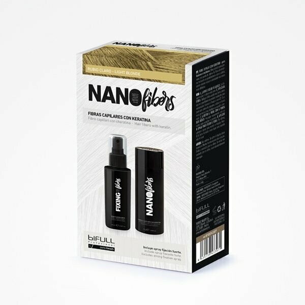 BIFULL NANOFIBERS FIBRAS CAPILARES CON KERATINA RUBIO CLARO, fibras capilares 25g + spray fijador 100ml
