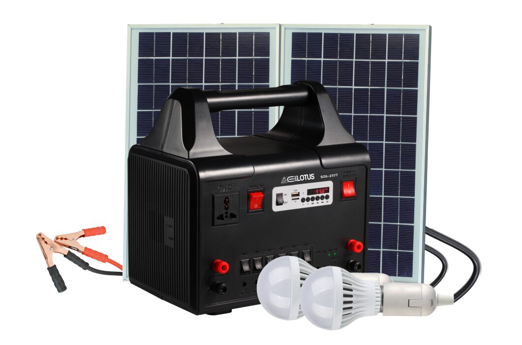 Everlotus Home Solar Lighting system w/Built-In Inverter and On-site AC-power plug point, Built-In Speaker, Bluetooth, FM Radio -S20-2377BT